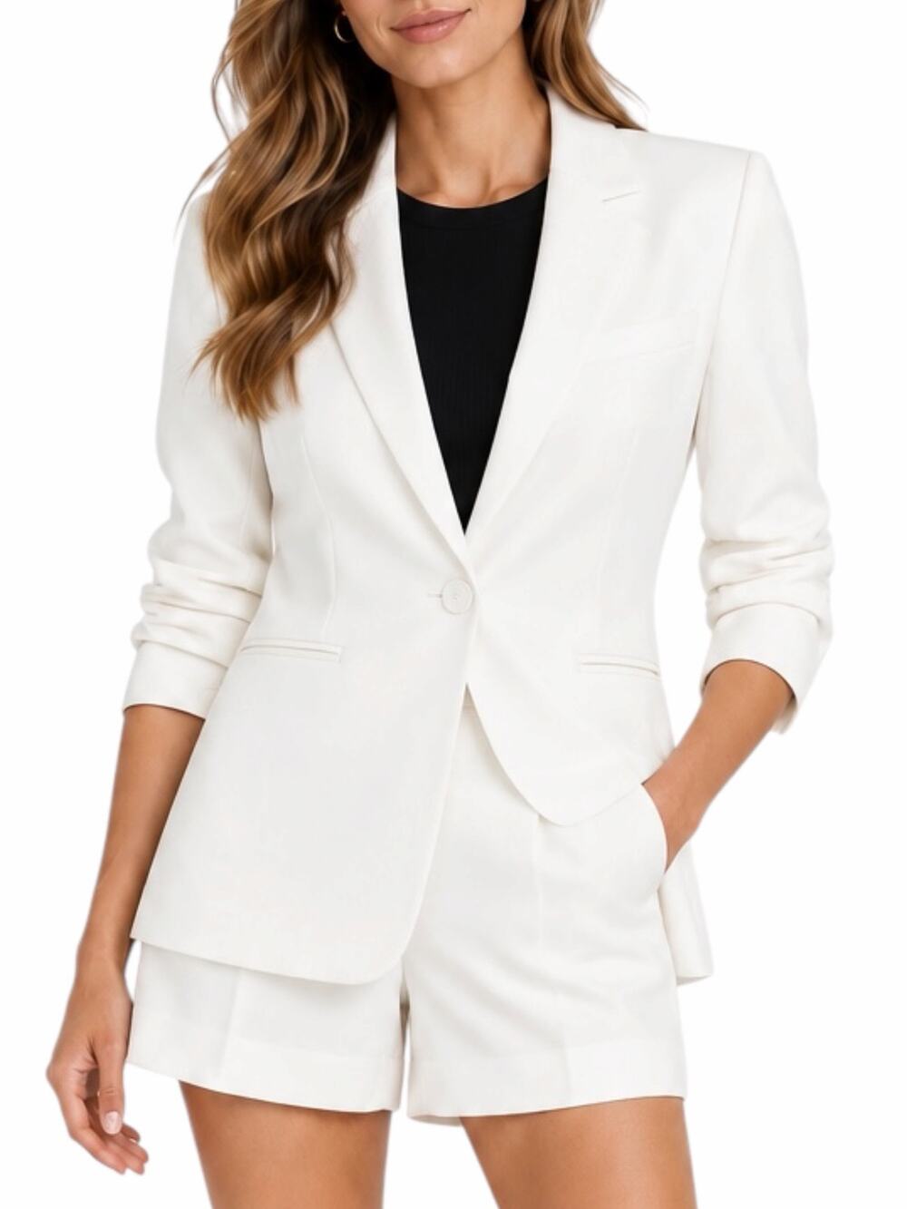 Cinq à Sept  Khloe Crepe Ruched Cuff Blazer Jacket Ivory White Size 2